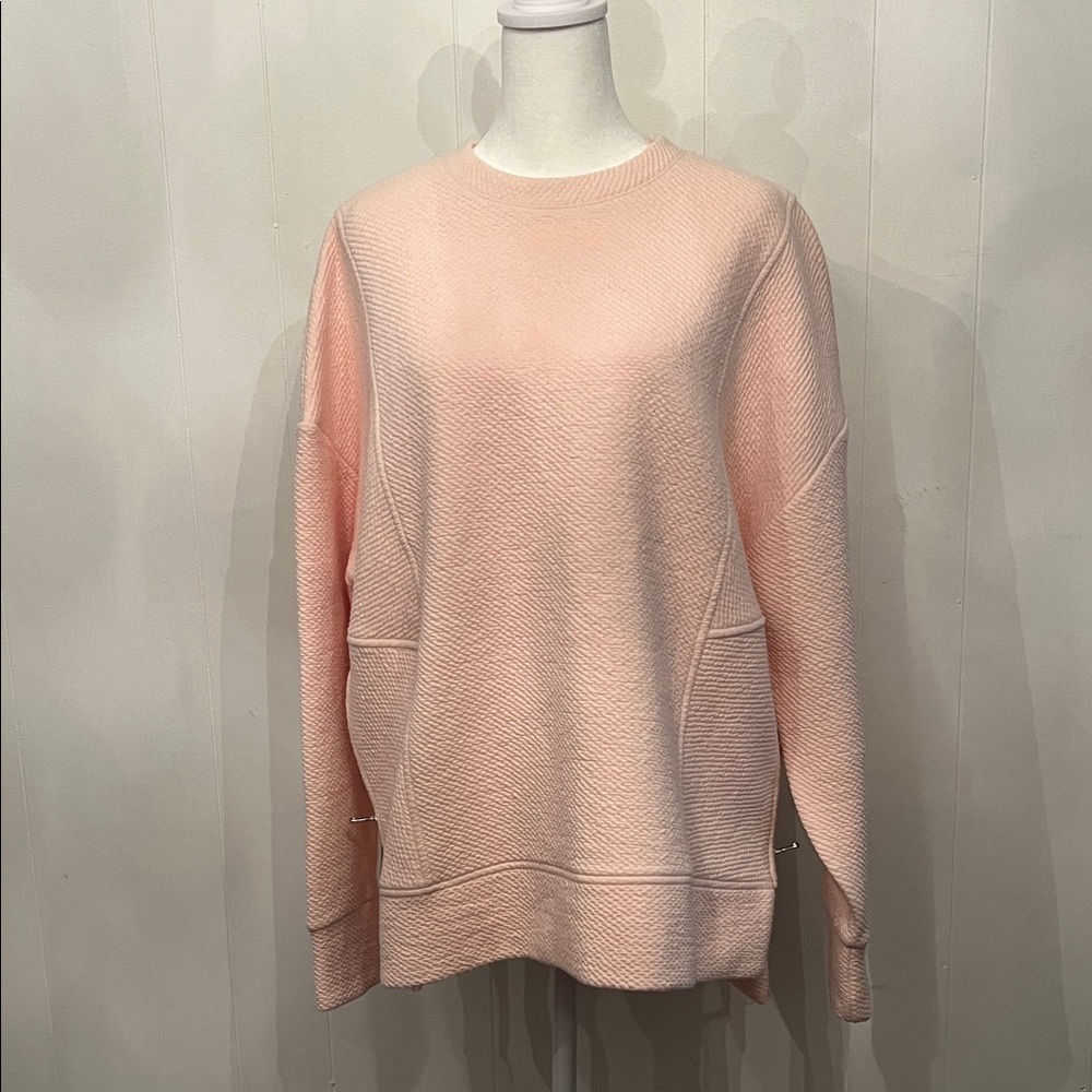 Relaxed Crewneck Sweater in Light Blush Pink Zip sides